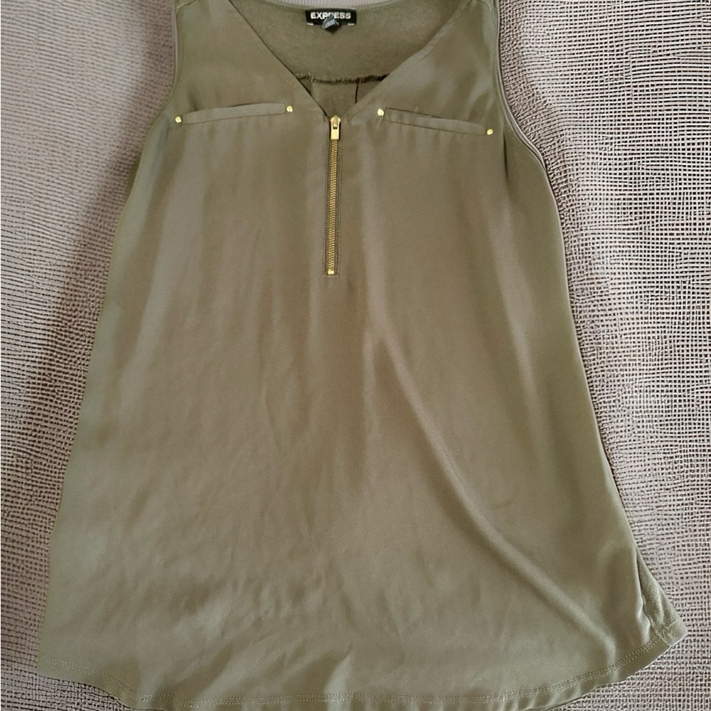 Express Olive Green Zipper Tank Top